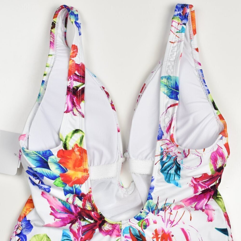 Athena  Plunge Tropical Floral One Piece Swimsuit NEW - 10 - Picture 5 of 9